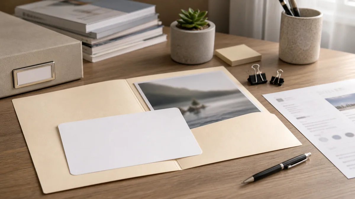 Press and share kit materials on a desk