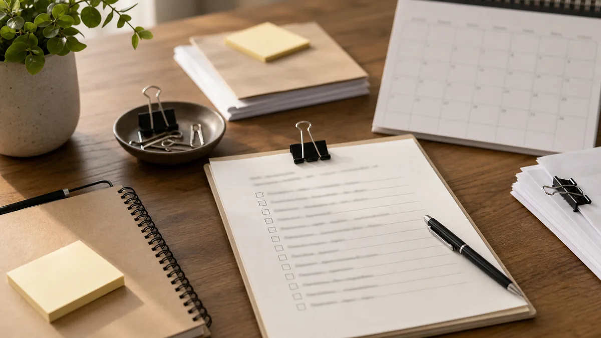 Release notes and checklist on a desk